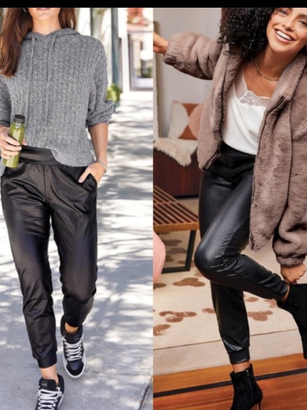 Commando Black Faux Leather Pocketed Joggers S